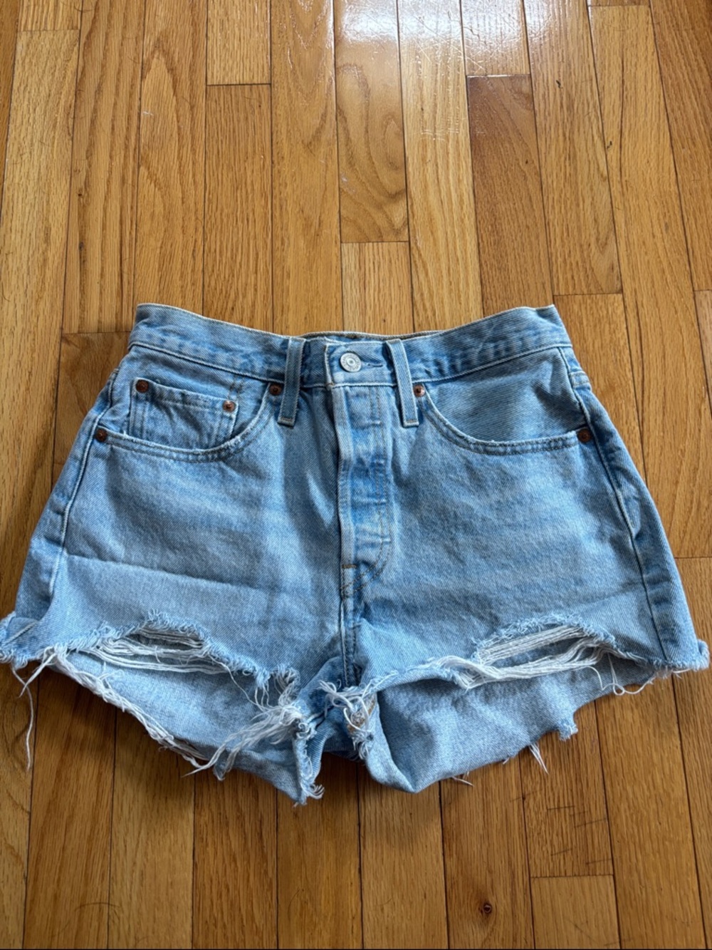 Levi’s 501 Light Blue Distressed Denim Women’s Shorts